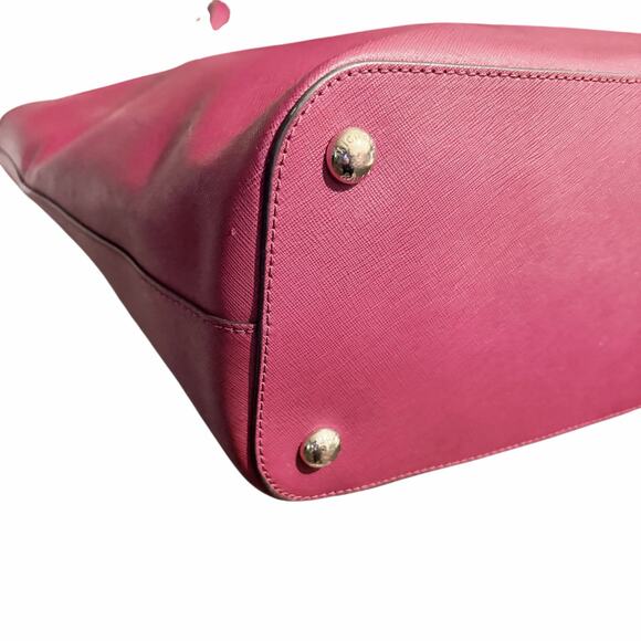 Michael Kors Jet Set Saffiano Leather Tote Burgundy Red MK Charm Shoulder Bag - Picture 6 of 12